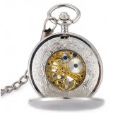 Silver fashion upscale double open mechanical pocket watch